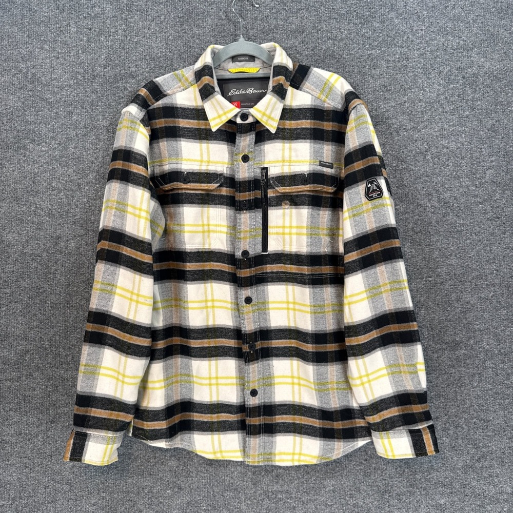 Eddie Bauer Flannel Shirt Mens Large Yellow Plaid Mountain Ops First Ascent